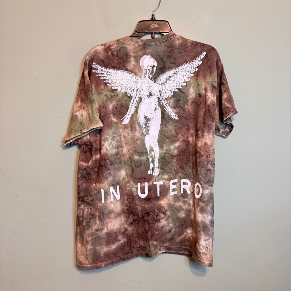 Nirvana In Utero Tie Dye Graphic T Shirt Large Brown Green